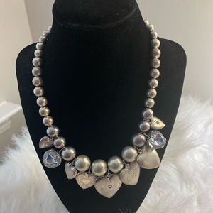 Vintage Full of Hearts Charm Metal Bead Necklace!